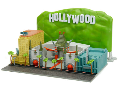 "Hollywood 100" Walk of Fame Diorama with Pink Convertible and Double-Decker Bus "Nano Scene" Series model by Jada-DiecastModeler.com