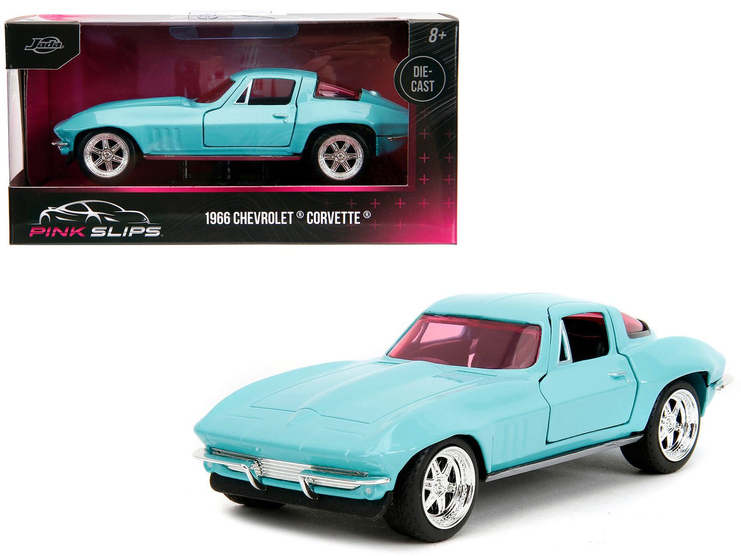 1966 Chevrolet Corvette Light Blue with Pink Tinted Windows "Pink Slips" Series 1/32 Diecast Model Car by Jada-DiecastModeler.com