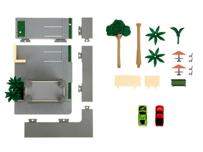 Toretto Cafe Diorama with Mitsubishi Eclipse Green and Ford F-150 SVT Lightning Red "Fast and Furious" "Nano Scene" Series Model by Jada-DiecastModeler.com