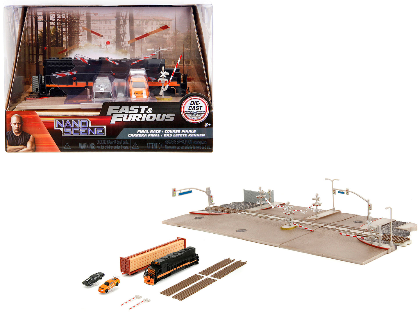 "Fast & Furious" Final Race Diorama with Toyota Supra Orange and Dodge Charger Black "Nano Scene" Series model by Jada-DiecastModeler.com