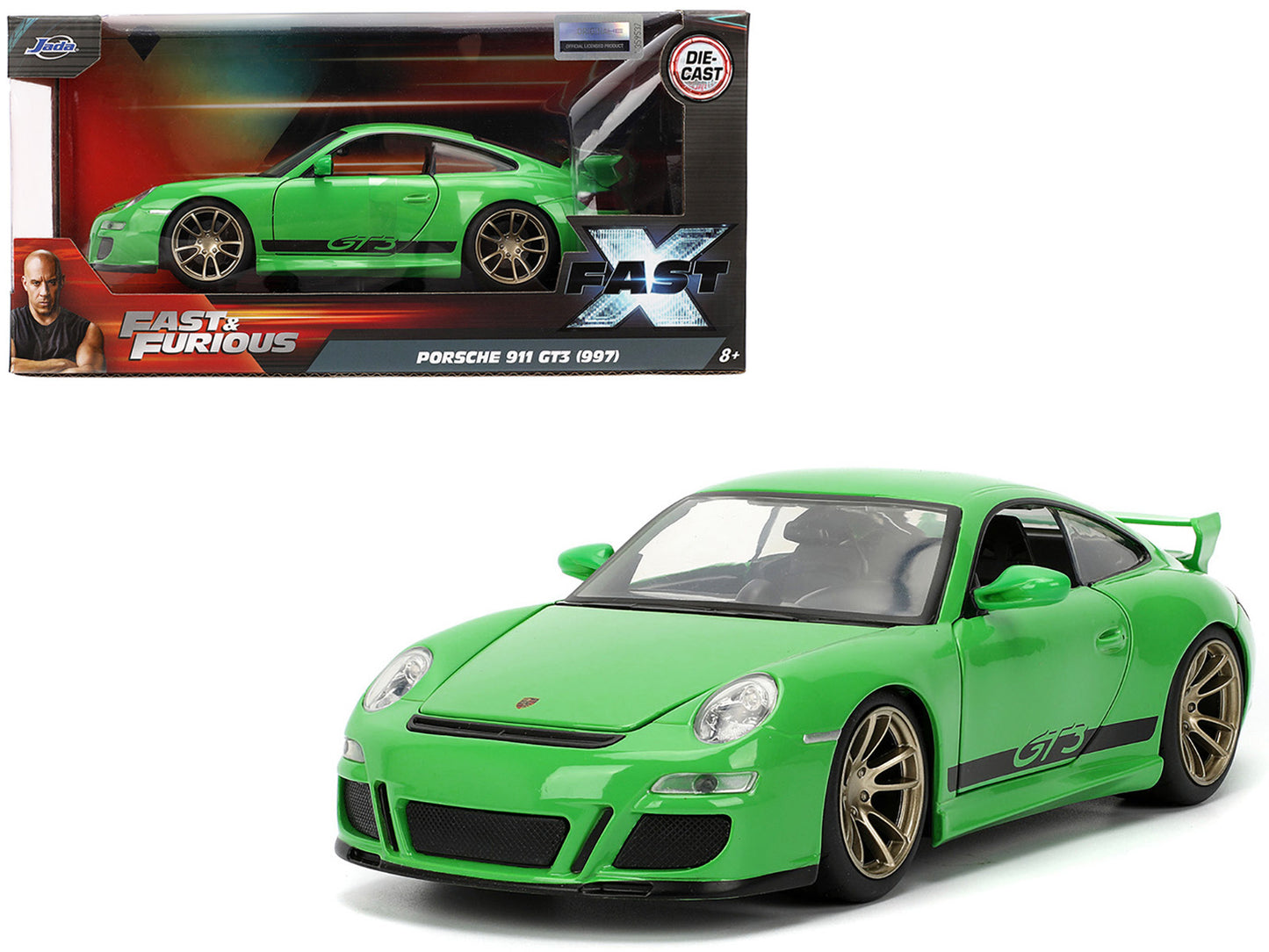 Porsche 911 GT3 (997) Green with Black Accents "Fast X" (2023) Movie "Fast & Furious" Series 1/24 Diecast Model Car by Jada-DiecastModeler.com