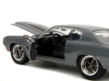 1970 Chevrolet Chevelle SS Gray Metallic with Black Stripes "Fast & Furious" (2009) Movie "Fast & Furious" Series 1/24 Diecast Model Car by Jada-DiecastModeler.com