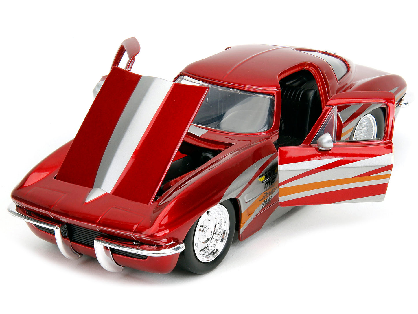 1963 Chevrolet Corvette Stingray Red Metallic with Silver Graphics "Bigtime Muscle" Series 1/24 Diecast Model Car by Jada-DiecastModeler.com