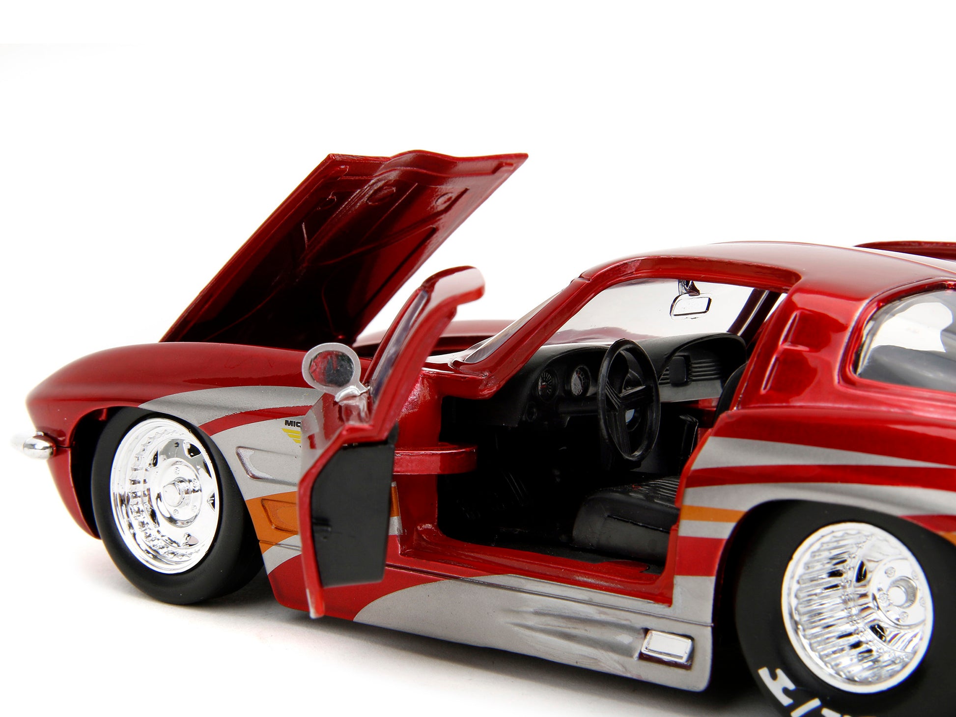 1963 Chevrolet Corvette Stingray Red Metallic with Silver Graphics "Bigtime Muscle" Series 1/24 Diecast Model Car by Jada-DiecastModeler.com