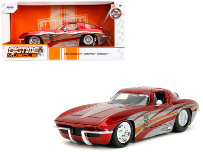 1963 Chevrolet Corvette Stingray Red Metallic with Silver Graphics "Bigtime Muscle" Series 1/24 Diecast Model Car by Jada-DiecastModeler.com