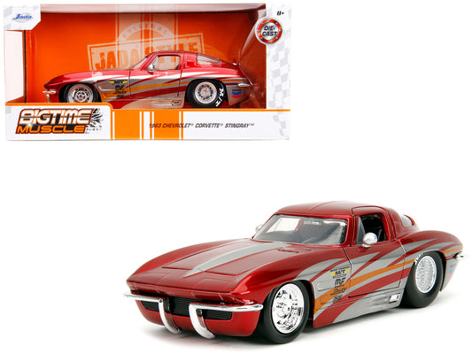 1963 Chevrolet Corvette Stingray Red Metallic with Silver Graphics "Bigtime Muscle" Series 1/24 Diecast Model Car by Jada-DiecastModeler.com