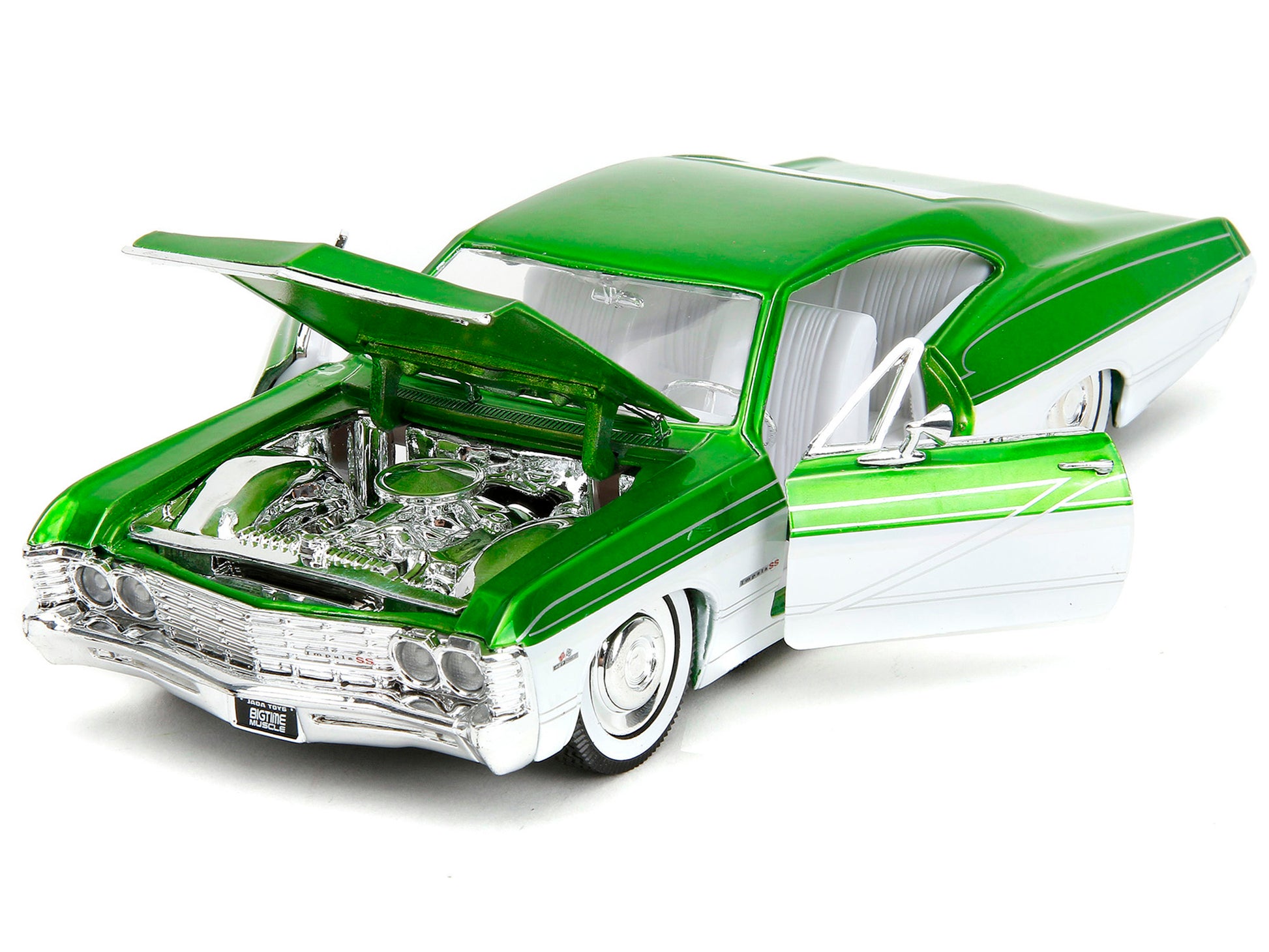 1967 Chevrolet Impala SS Green Metallic and White with White Interior "Bigtime Muscle" Series 1/24 Diecast Model Car by Jada-DiecastModeler.com