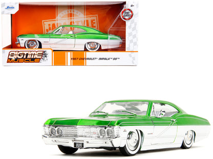 1967 Chevrolet Impala SS Green Metallic and White with White Interior "Bigtime Muscle" Series 1/24 Diecast Model Car by Jada-DiecastModeler.com