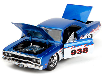 1970 Plymouth Road Runner #938 Candy Blue and White "Bigtime Muscle" Series 1/24 Diecast Model Car by Jada-DiecastModeler.com