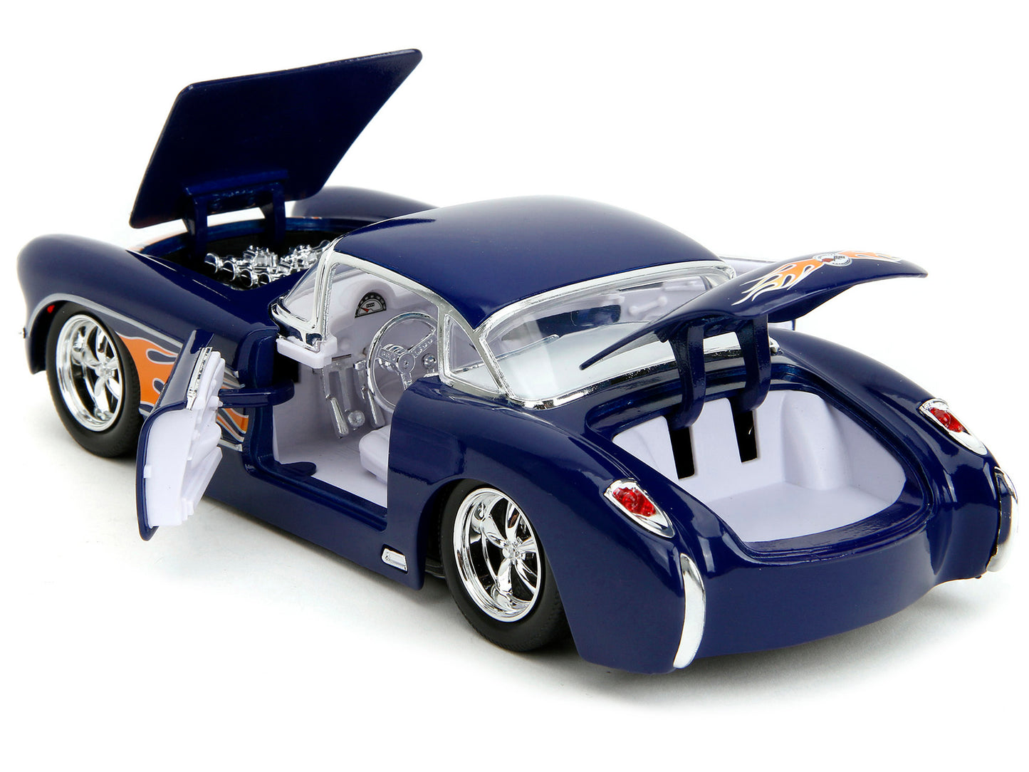 1957 Chevrolet Corvette Dark Blue with Flame Graphics and White Interior "Bigtime Muscle" Series 1/24 Diecast Model Car by Jada-DiecastModeler.com