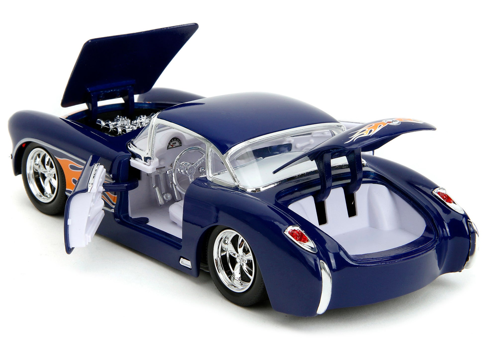1957 Chevrolet Corvette Dark Blue with Flame Graphics and White Interior "Bigtime Muscle" Series 1/24 Diecast Model Car by Jada-DiecastModeler.com