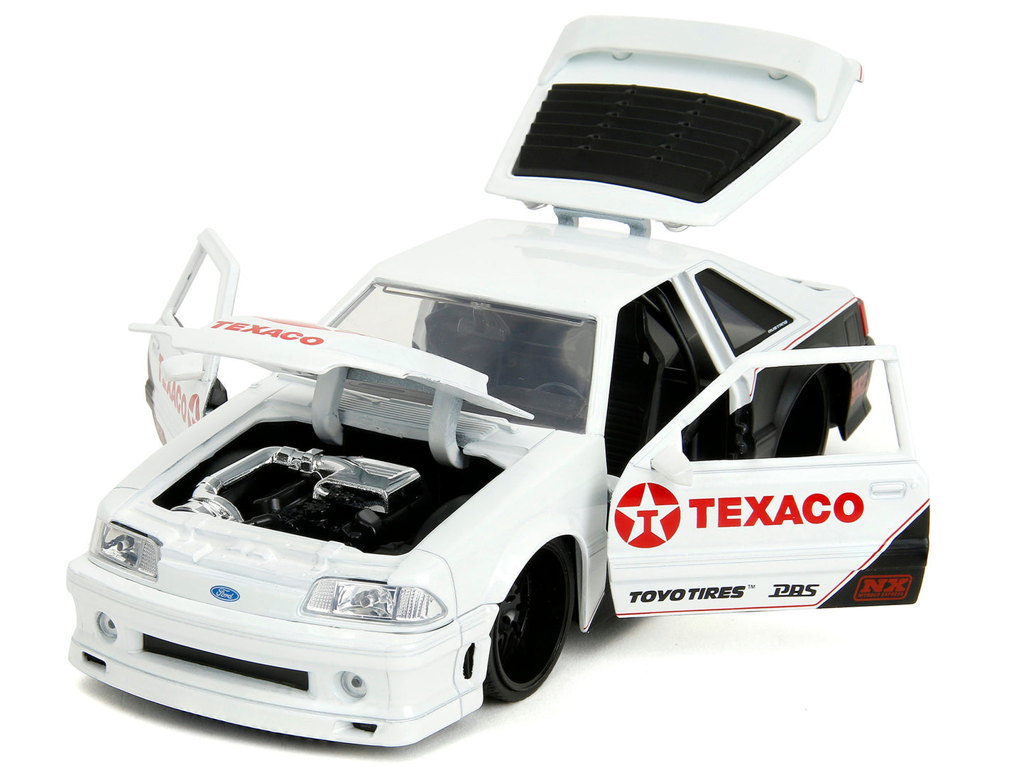 1989 Ford Mustang GT "Texaco" White and Matt Black with Graphics "Bigtime Muscle" Series 1/24 Diecast Model Car by Jada