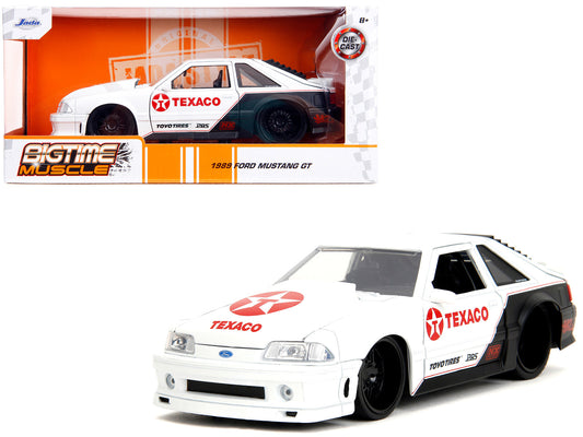 1989 Ford Mustang GT "Texaco" White and Matt Black with Graphics "Bigtime Muscle" Series 1/24 Diecast Model Car by Jada-DiecastModeler.com