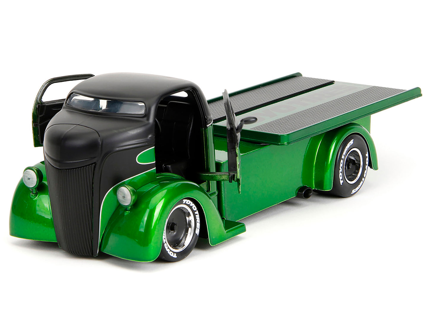 1947 Ford COE Flatbed Truck Green Metallic and Matt Black "Toyo Tires" with Extra Wheels "Just Trucks" Series 1/24 Diecast Model Car by Jada-DiecastModeler.com