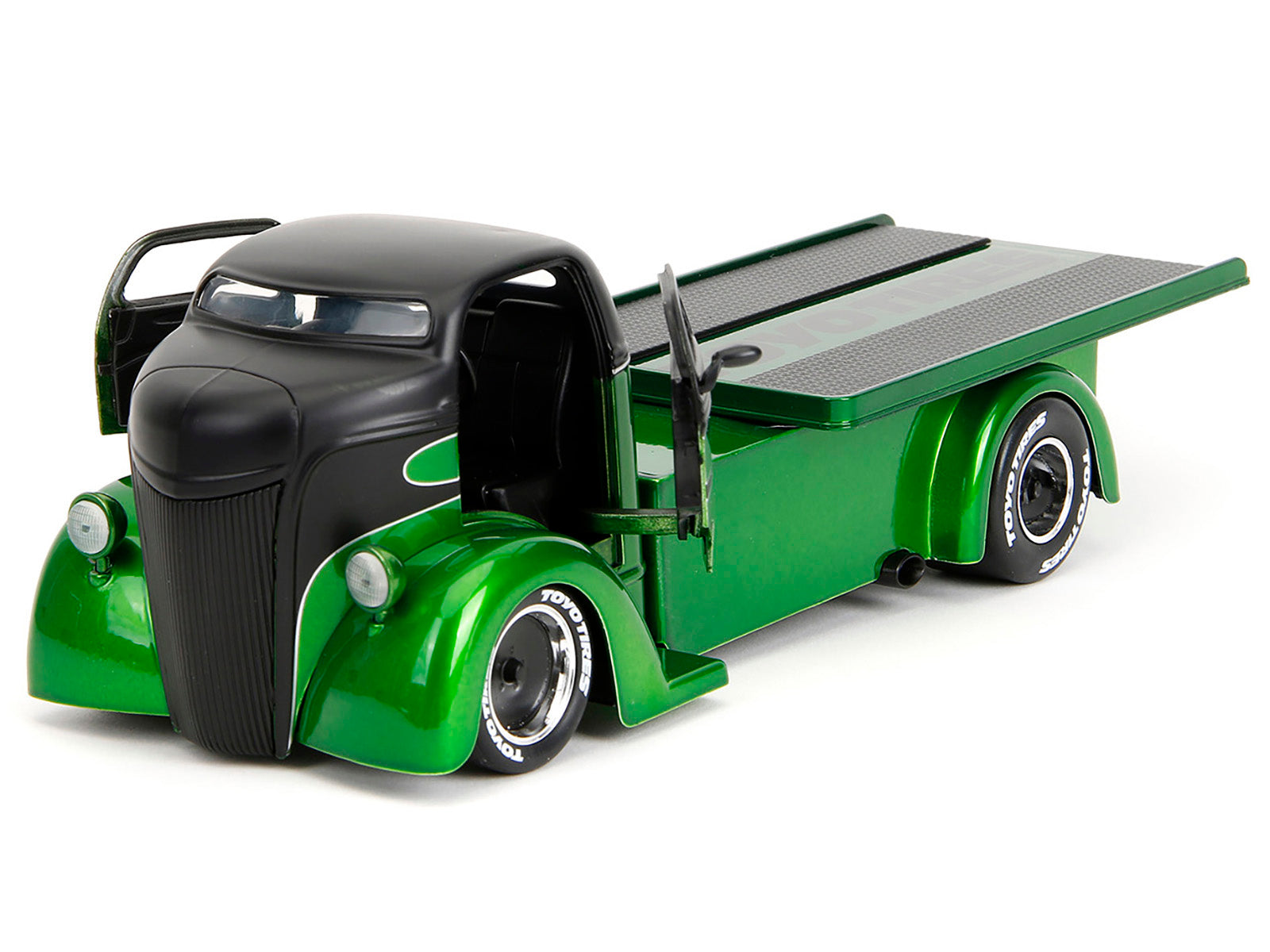 1947 Ford COE Flatbed Truck Green Metallic and Matt Black "Toyo Tires" with Extra Wheels "Just Trucks" Series 1/24 Diecast Model Car by Jada-DiecastModeler.com