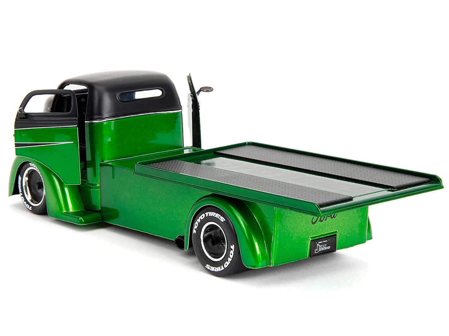 1947 Ford COE Flatbed Truck Green Metallic and Matt Black "Toyo Tires" with Extra Wheels "Just Trucks" Series 1/24 Diecast Model Car by Jada-DiecastModeler.com