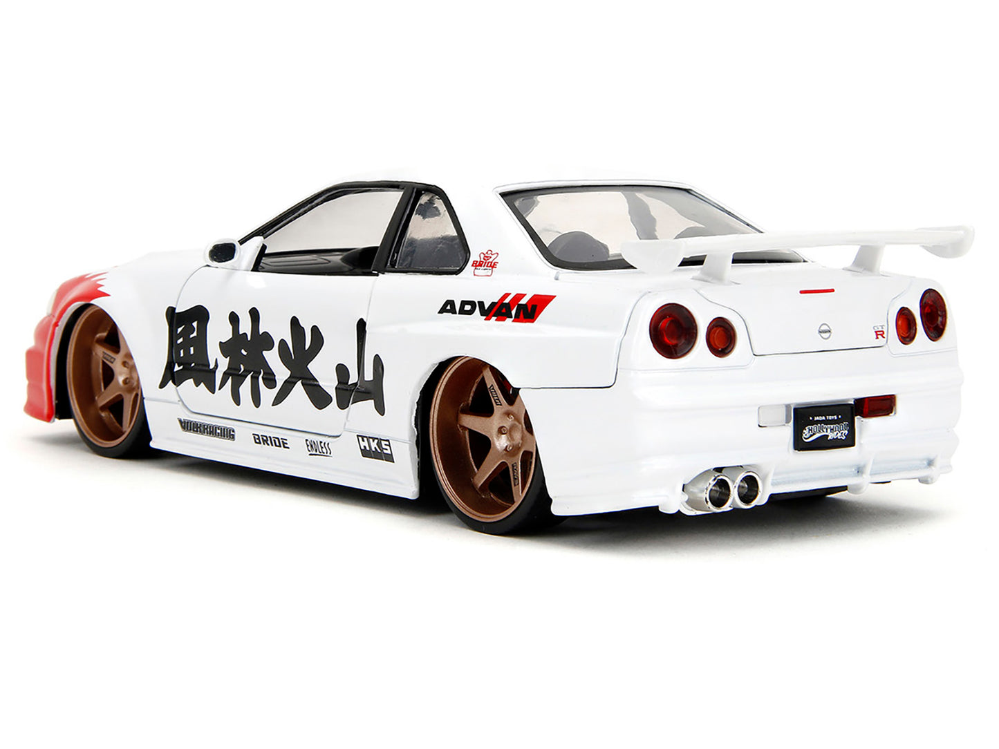 2002 Nissan Skyline GT-R (R34) RHD (Right Hand Drive) White with Red Graphics and Ryu Diecast Figure "Street Fighter" Video Game "Anime Hollywood Rides" Series 1/24 Diecast Model Car by Jada-DiecastModeler.com