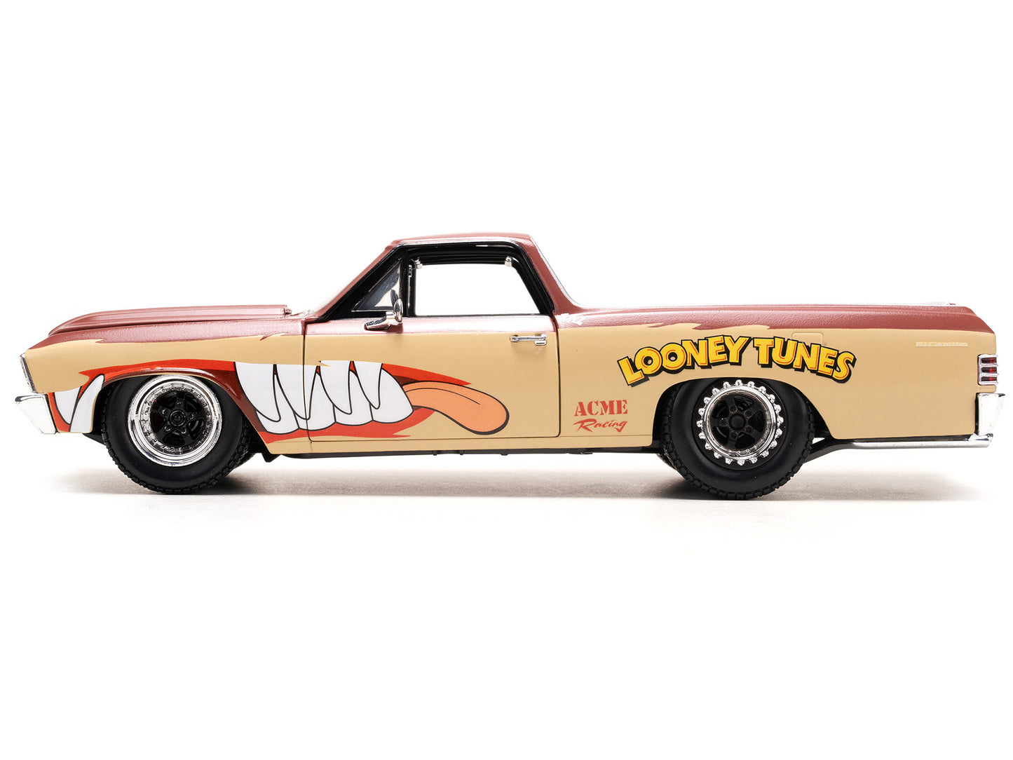 1967 Chevrolet El Camino Brown and Beige with Graphics and Tasmanian Devil (Taz) Diecast Figure "Looney Tunes" "Hollywood Rides" Series 1/24 Diecast Model Car by Jada-DiecastModeler.com