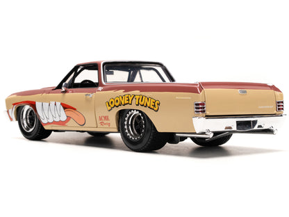 1967 Chevrolet El Camino Brown and Beige with Graphics and Tasmanian Devil (Taz) Diecast Figure "Looney Tunes" "Hollywood Rides" Series 1/24 Diecast Model Car by Jada-DiecastModeler.com