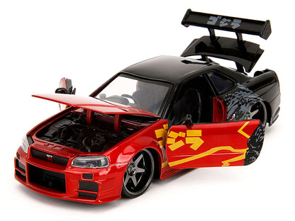 2002 Nissan Skyline GT-R (R34) RHD (Right Hand Drive) Red Metallic and Black "Godzilla vs. Destoroyah" (1995) Movie "Hollywood Rides" Series 1/24 Diecast Model Car by Jada-DiecastModeler.com