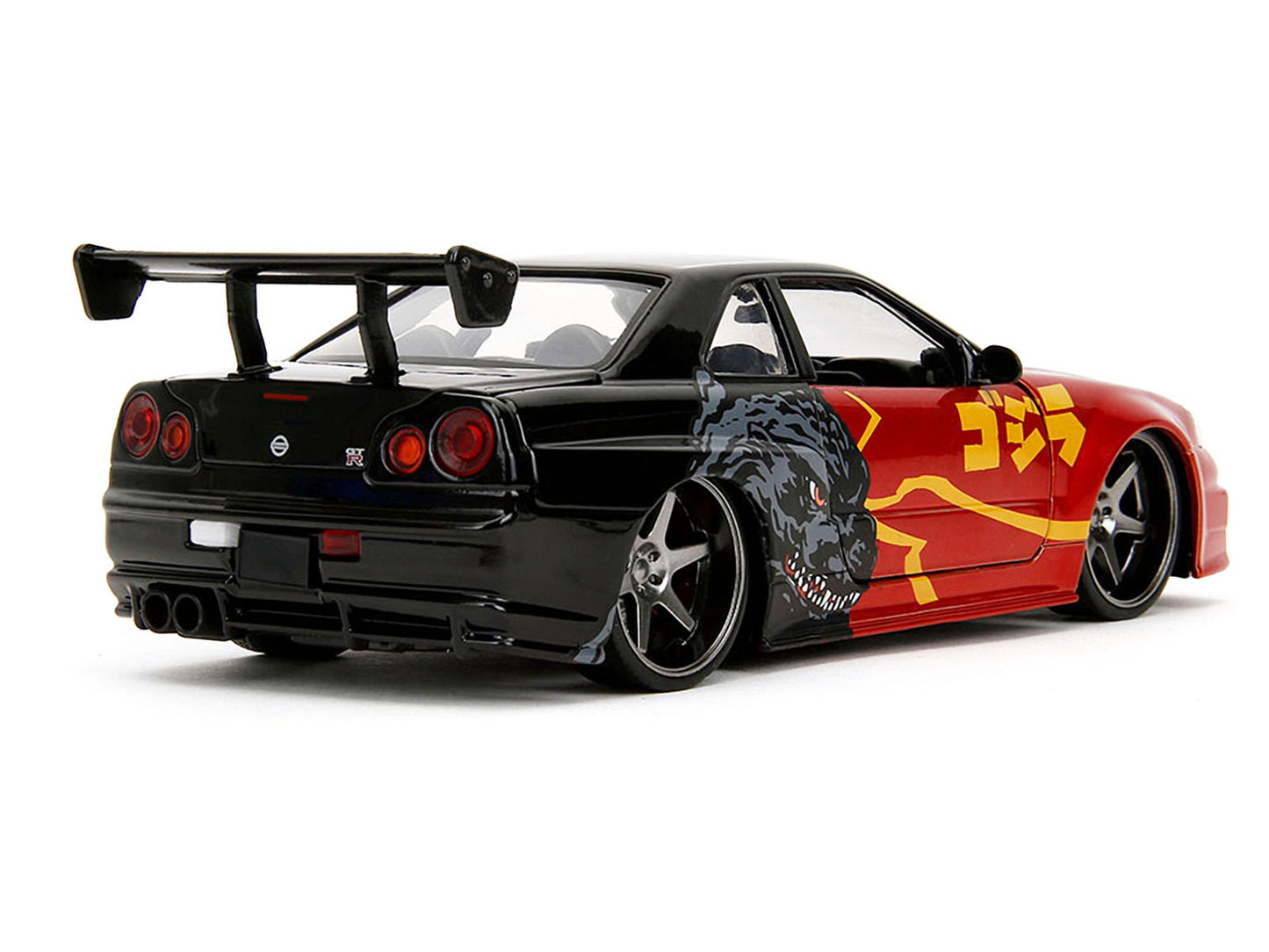 2002 Nissan Skyline GT-R (R34) RHD (Right Hand Drive) Red Metallic and Black "Godzilla vs. Destoroyah" (1995) Movie "Hollywood Rides" Series 1/24 Diecast Model Car by Jada-DiecastModeler.com