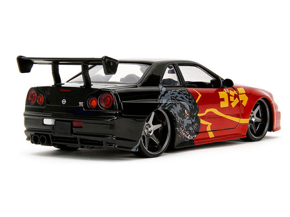 2002 Nissan Skyline GT-R (R34) RHD (Right Hand Drive) Red Metallic and Black "Godzilla vs. Destoroyah" (1995) Movie "Hollywood Rides" Series 1/24 Diecast Model Car by Jada-DiecastModeler.com