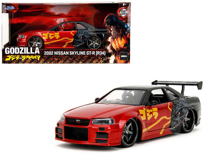 2002 Nissan Skyline GT-R (R34) RHD (Right Hand Drive) Red Metallic and Black "Godzilla vs. Destoroyah" (1995) Movie "Hollywood Rides" Series 1/24 Diecast Model Car by Jada-DiecastModeler.com
