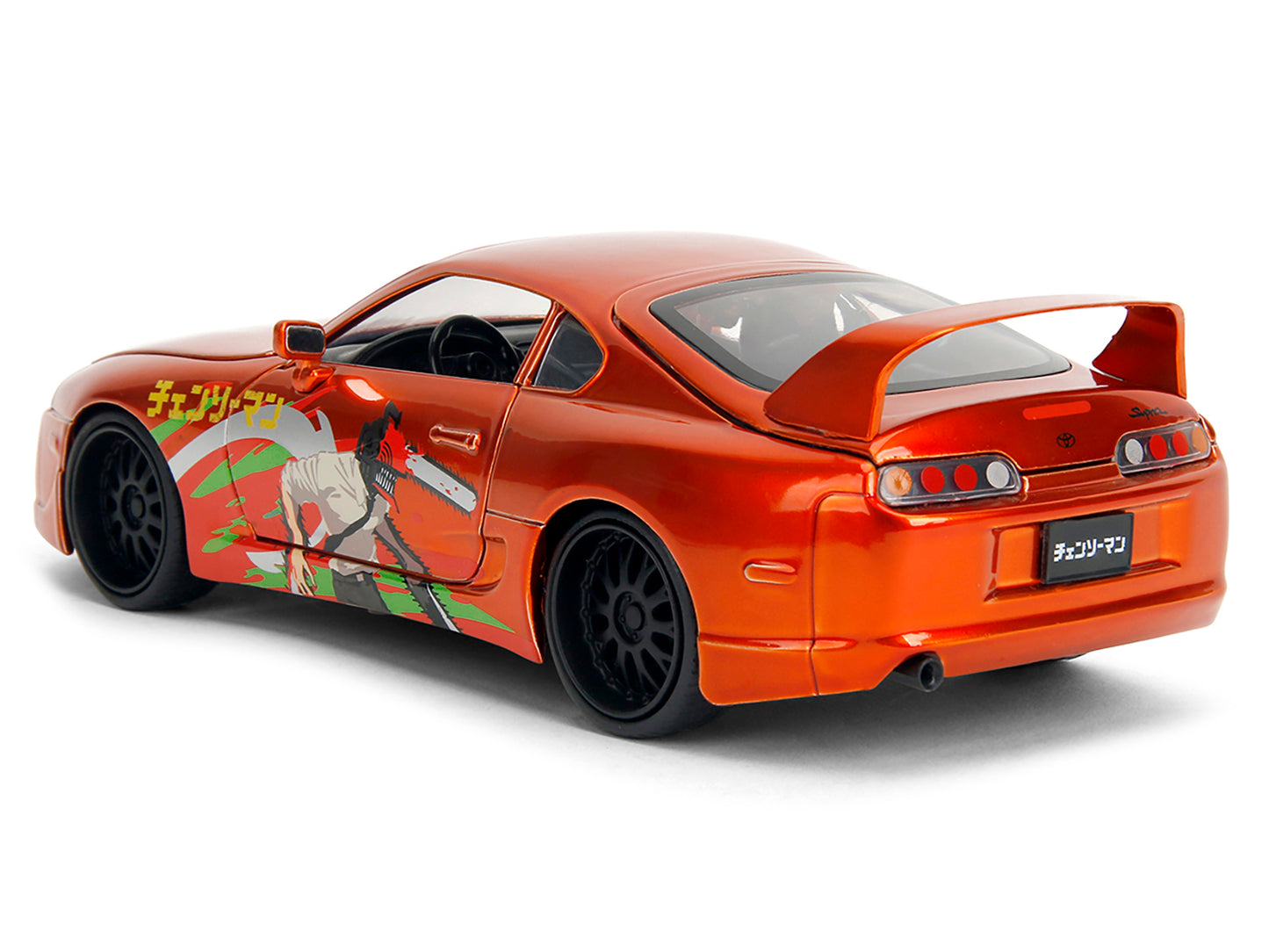 1995 Toyota Supra Orange Metallic with Graphics and Chainsaw Man Diecast Figure "Chainsaw Man" (2022) TV Series "Anime Hollywood Rides" Series 1/24 Diecast Model by Jada