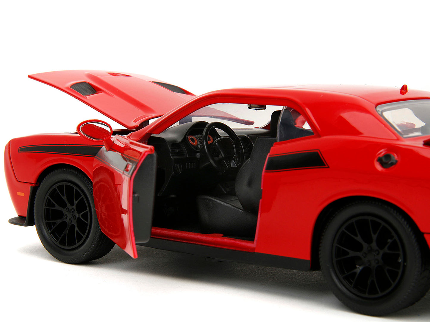 2015 Dodge Challenger Red with Black Stripes and Glenn Diecast Figure "The Walking Dead" (2010-2022) TV Series "Hollywood Rides" Series 1/24 Diecast Model Car by Jada-DiecastModeler.com