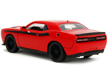 2015 Dodge Challenger Red with Black Stripes and Glenn Diecast Figure "The Walking Dead" (2010-2022) TV Series "Hollywood Rides" Series 1/24 Diecast Model Car by Jada-DiecastModeler.com
