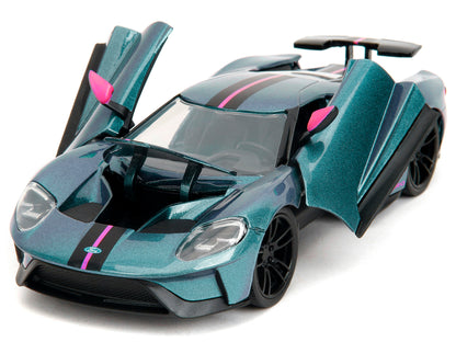 2017 Ford GT Blue Metallic with Pink and Black Stripes "Pink Slips" Series 1/24 Diecast Model Car by Jada-DiecastModeler.com