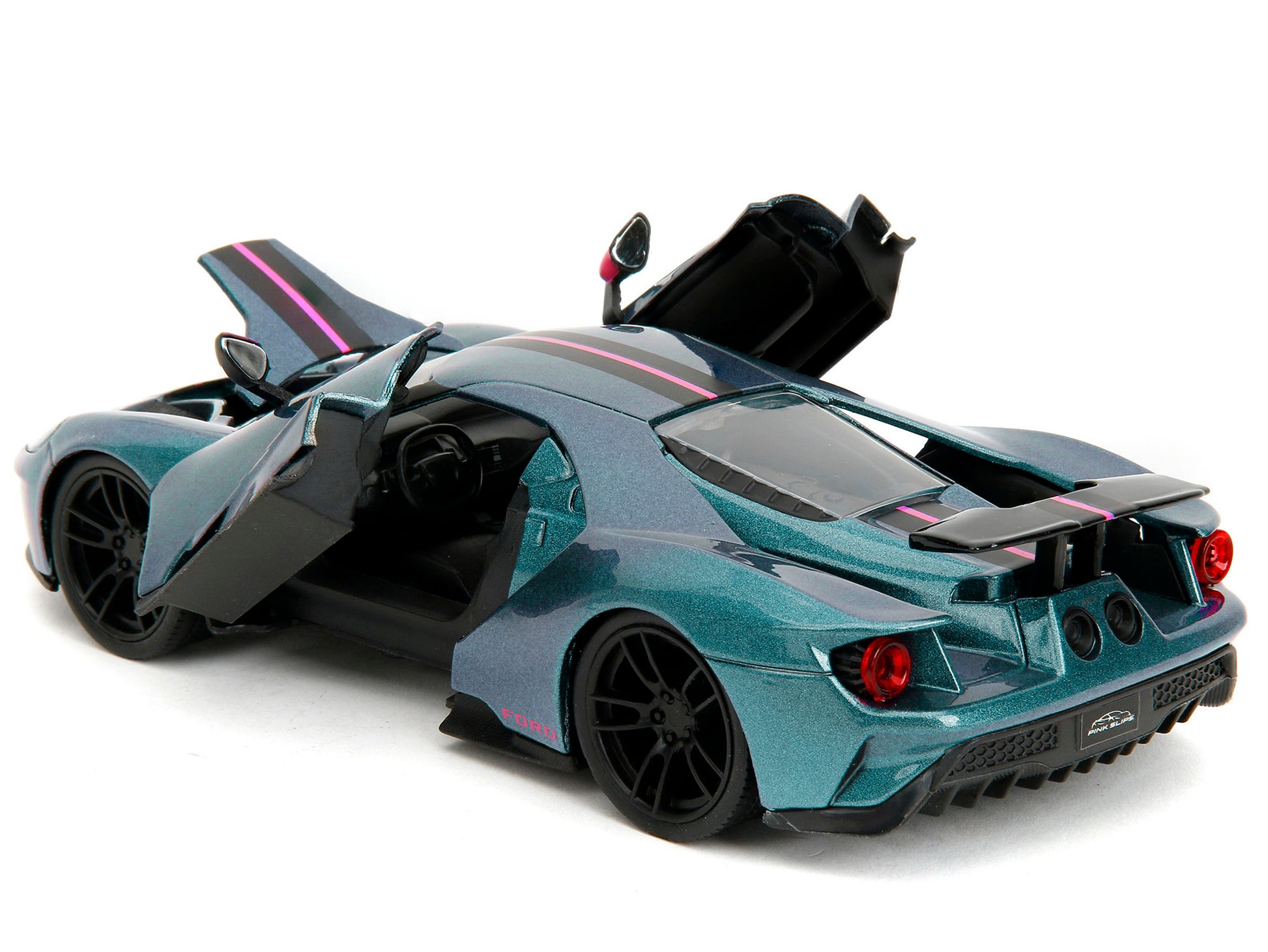 2017 Ford GT Blue Metallic with Pink and Black Stripes "Pink Slips" Series 1/24 Diecast Model Car by Jada-DiecastModeler.com