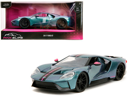 2017 Ford GT Blue Metallic with Pink and Black Stripes "Pink Slips" Series 1/24 Diecast Model Car by Jada-DiecastModeler.com