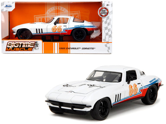 1966 Chevrolet Corvette #66 "Racing Spirit" White with Graphics "Bigtime Muscle" Series 1/24 Diecast Model Car by Jada-DiecastModeler.com