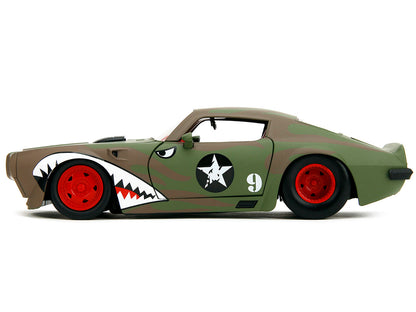 1972 Pontiac Firebird #9 Green Camouflage Flames with Graphics and Red Interior "Bigtime Muscle" Series 1/24 Diecast Model Car by Jada-DiecastModeler.com