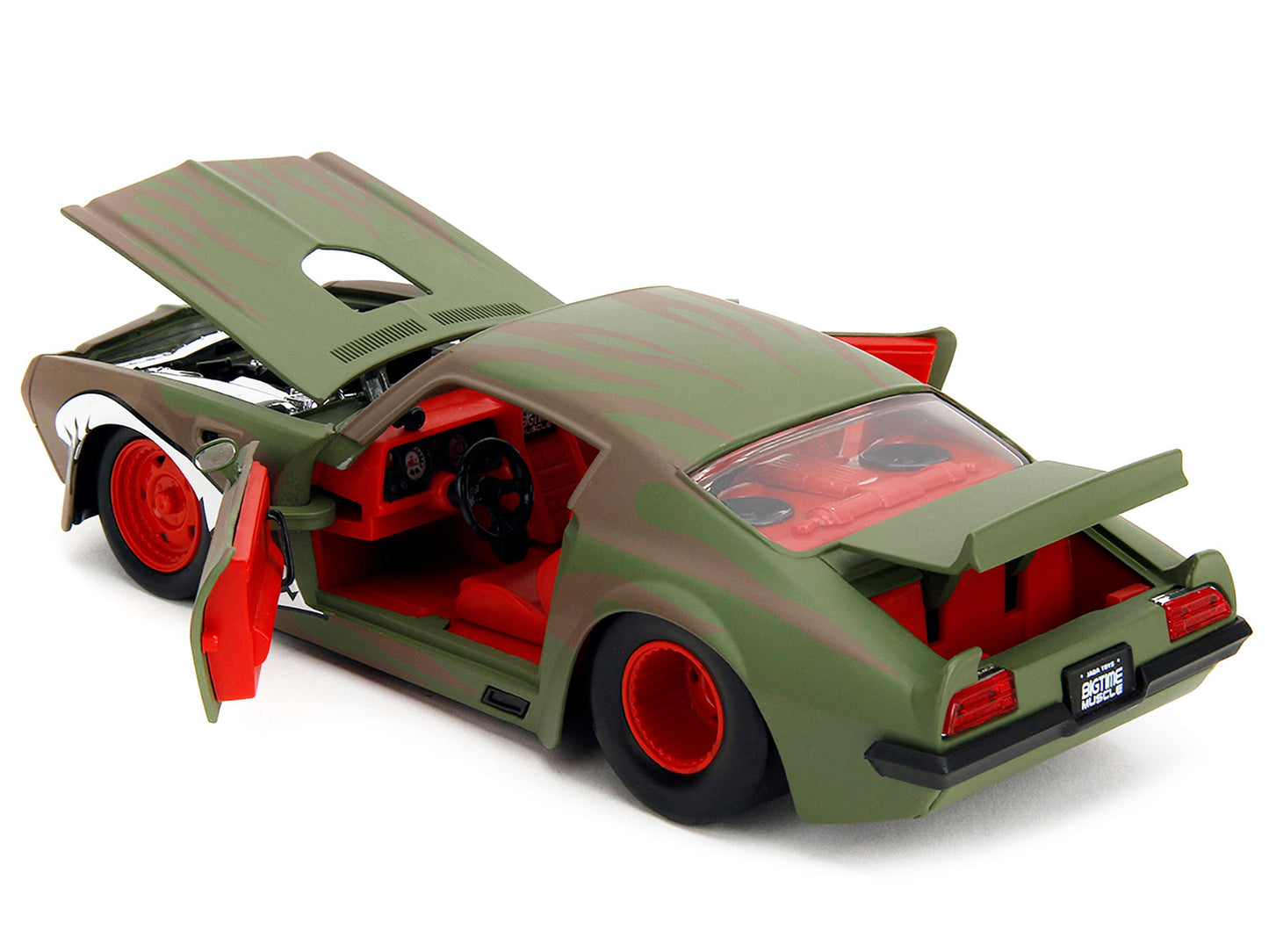 1972 Pontiac Firebird #9 Green Camouflage Flames with Graphics and Red Interior "Bigtime Muscle" Series 1/24 Diecast Model Car by Jada