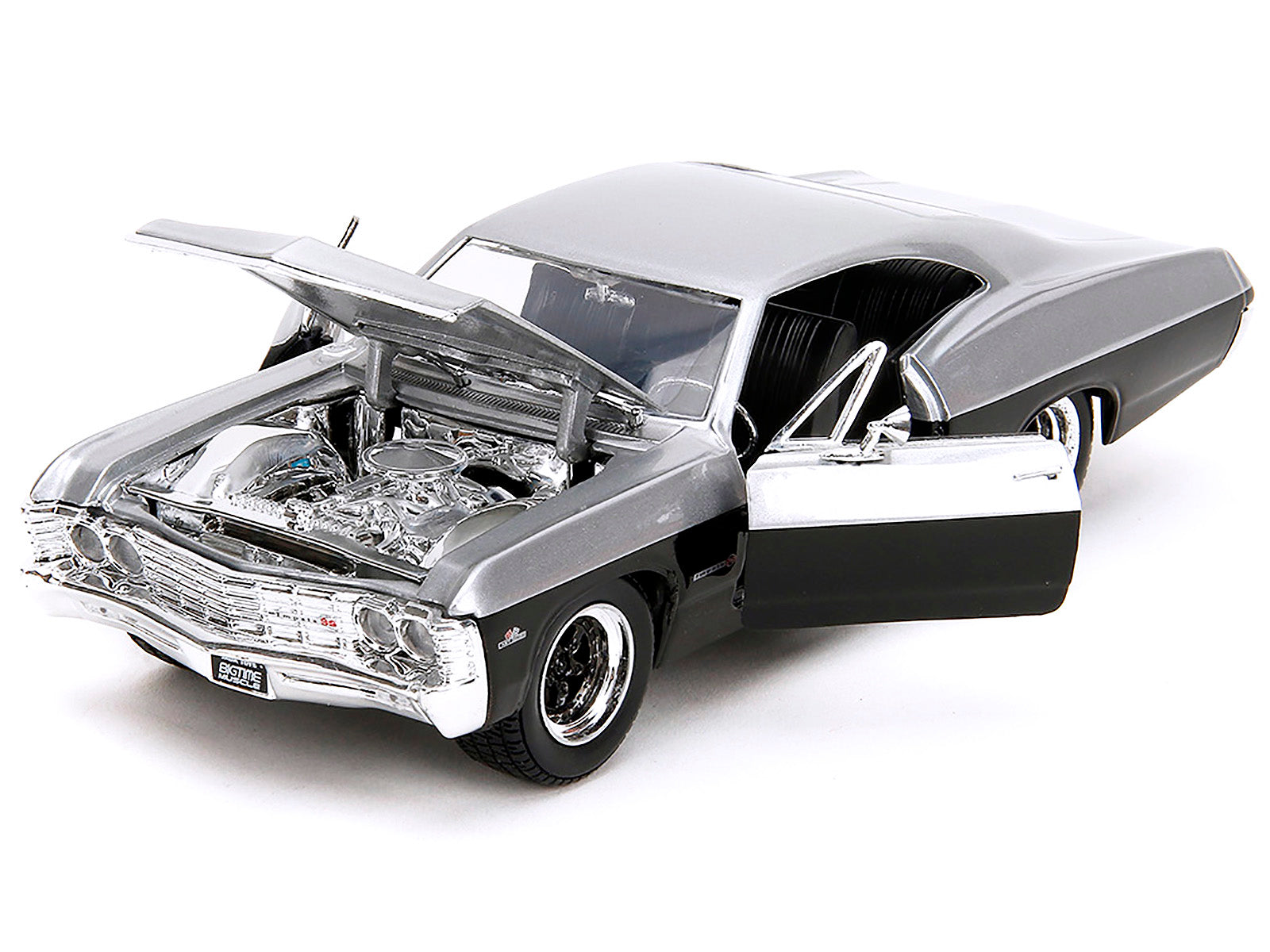 1967 Chevrolet Impala SS Silver Metallic and Black "Bigtime Muscle" Series 1/24 Diecast Model Car by Jada-DiecastModeler.com