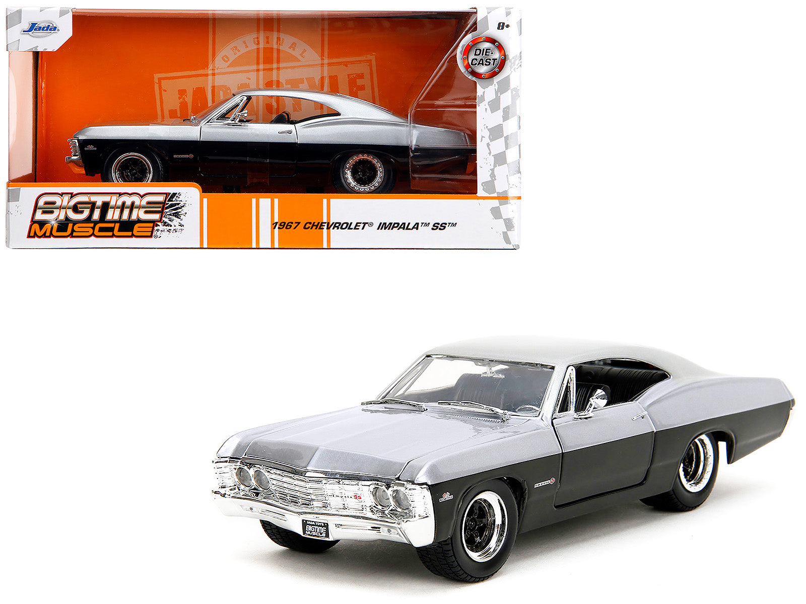 1967 Chevrolet Impala SS Silver Metallic and Black "Bigtime Muscle" Series 1/24 Diecast Model Car by Jada-DiecastModeler.com