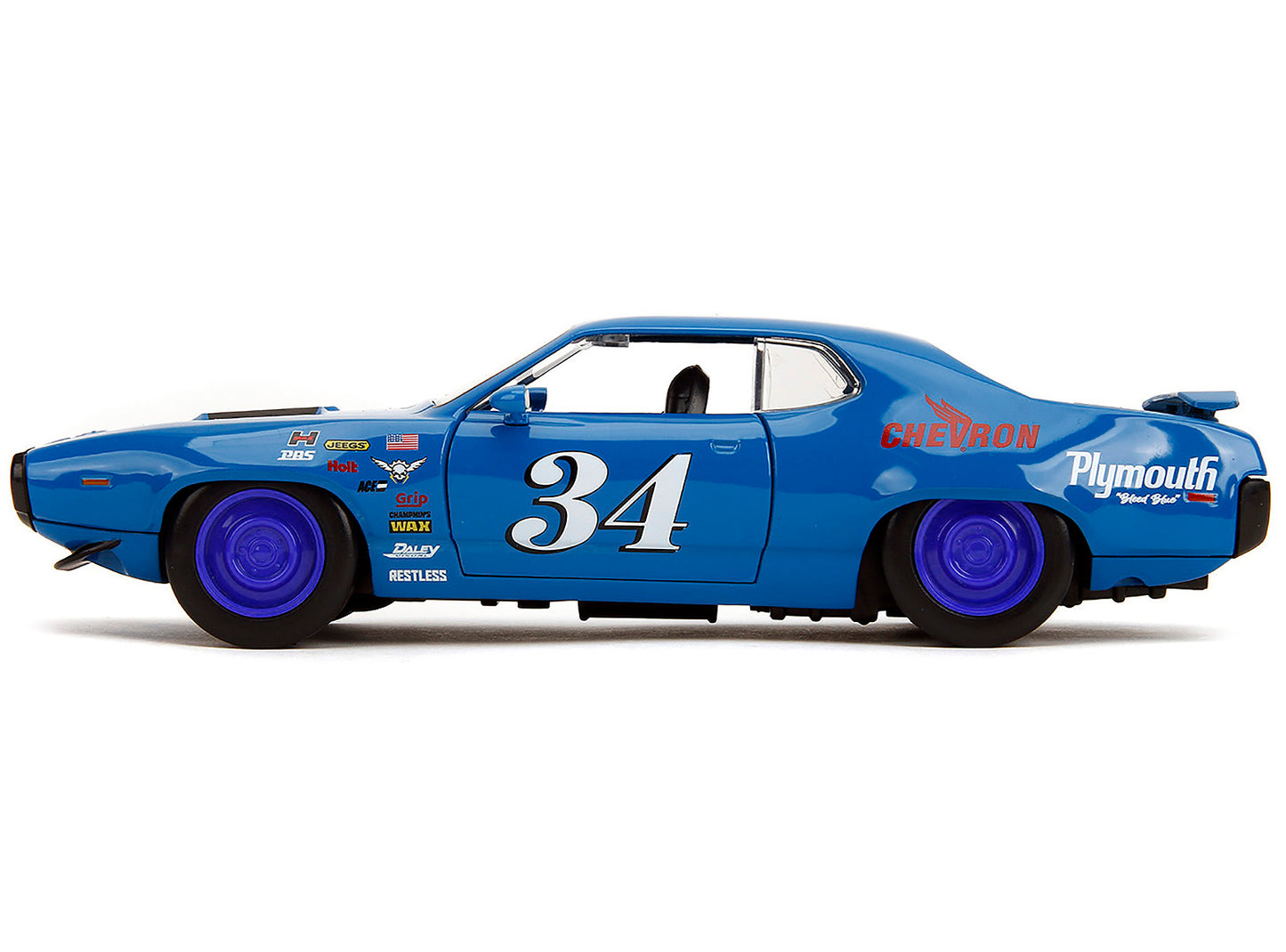 1972 Plymouth GTX #34 Blue with Graphics "Bigtime Muscle" Series 1/24 Diecast Model Car by Jada