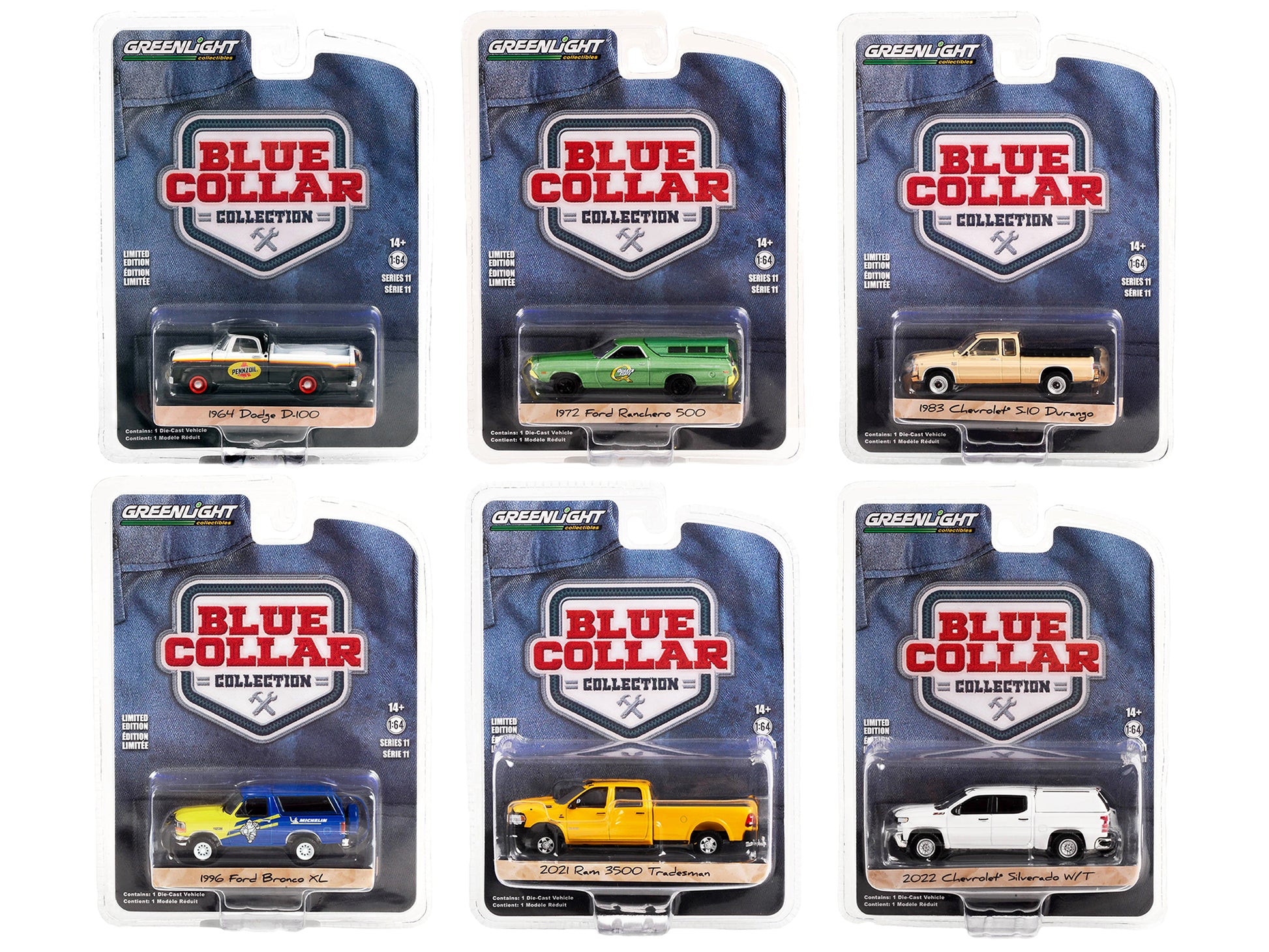"Blue Collar Collection" Set of 6 pieces Series 11 1/64 Diecast Model Cars by Greenlight-DiecastModeler.com