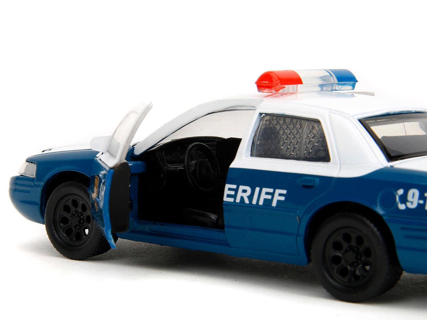 Rick Grimes' Ford Crown Victoria "Sheriff" Blue and White "The Walking Dead" (2010-2022) TV Series "Hollywood Rides" Series 1/32 Diecast Model Car by Jada-DiecastModeler.com