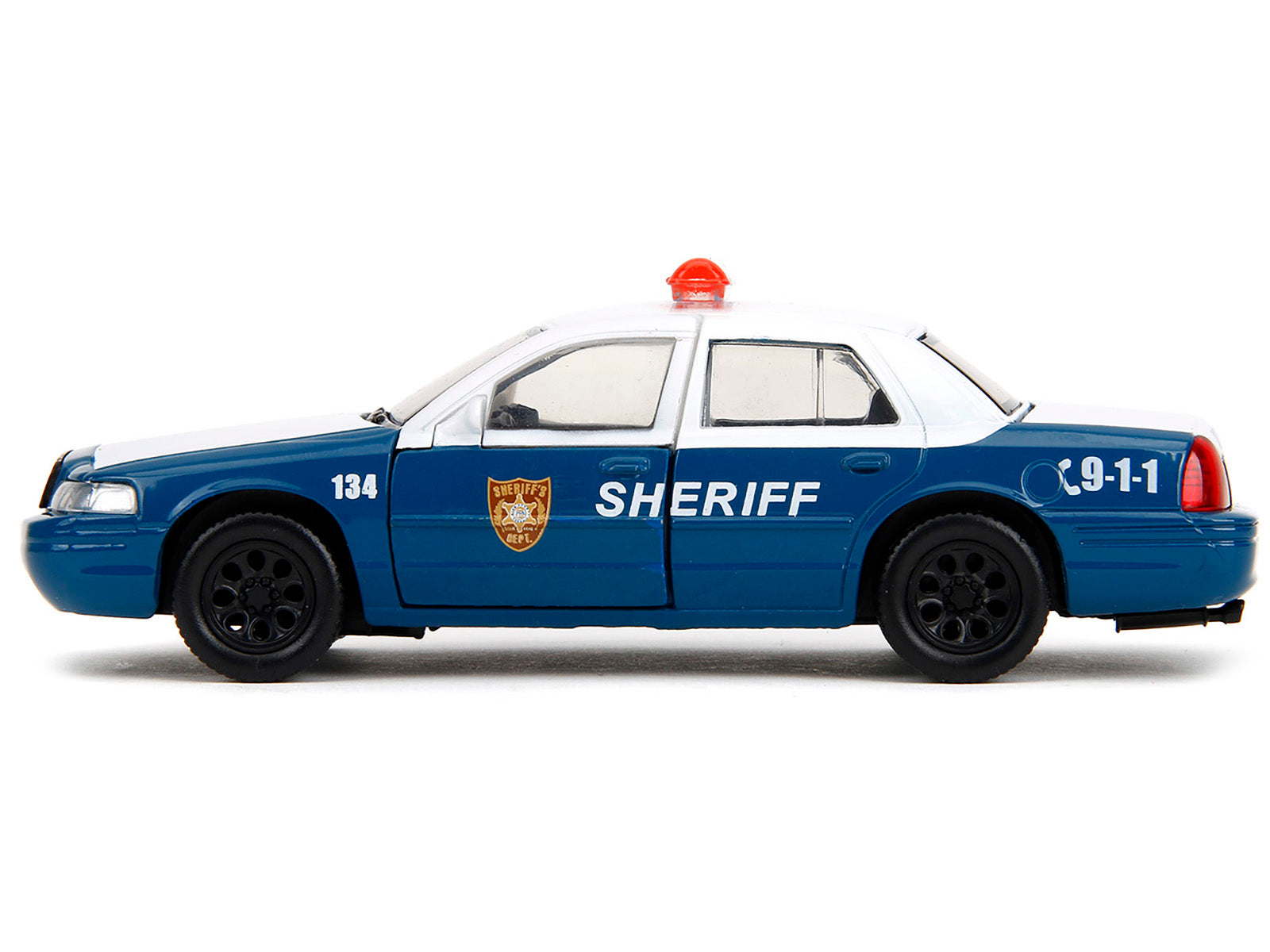 Rick Grimes' Ford Crown Victoria "Sheriff" Blue and White "The Walking Dead" (2010-2022) TV Series "Hollywood Rides" Series 1/32 Diecast Model Car by Jada-DiecastModeler.com