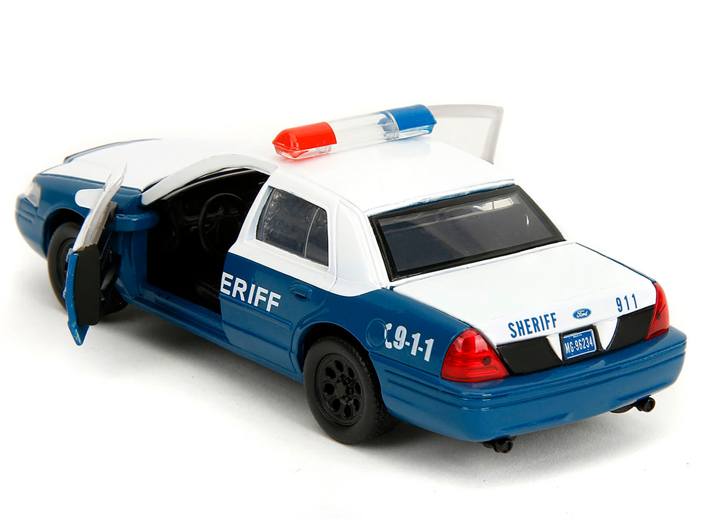 Rick Grimes' Ford Crown Victoria "Sheriff" Blue and White "The Walking Dead" (2010-2022) TV Series "Hollywood Rides" Series 1/32 Diecast Model Car by Jada-DiecastModeler.com