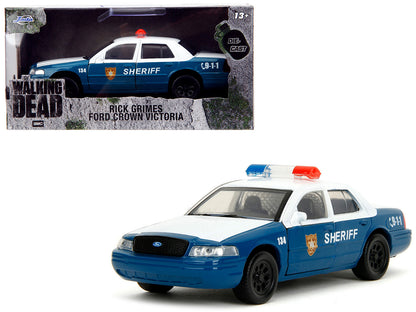 Rick Grimes' Ford Crown Victoria "Sheriff" Blue and White "The Walking Dead" (2010-2022) TV Series "Hollywood Rides" Series 1/32 Diecast Model Car by Jada-DiecastModeler.com