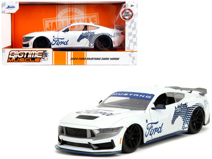 2024 Ford Mustang Dark Horse White with "Mustang Horse Graphics" "Bigtime Muscle" Series 1/24 Diecast Model Car by Jada-DiecastModeler.com