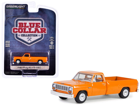 1982 Dodge Ram D-250 Pickup Truck DOT Orange "Blue Collar Collection" Series 13 1/64 Diecast Model Car by Greenlight-DiecastModeler.com