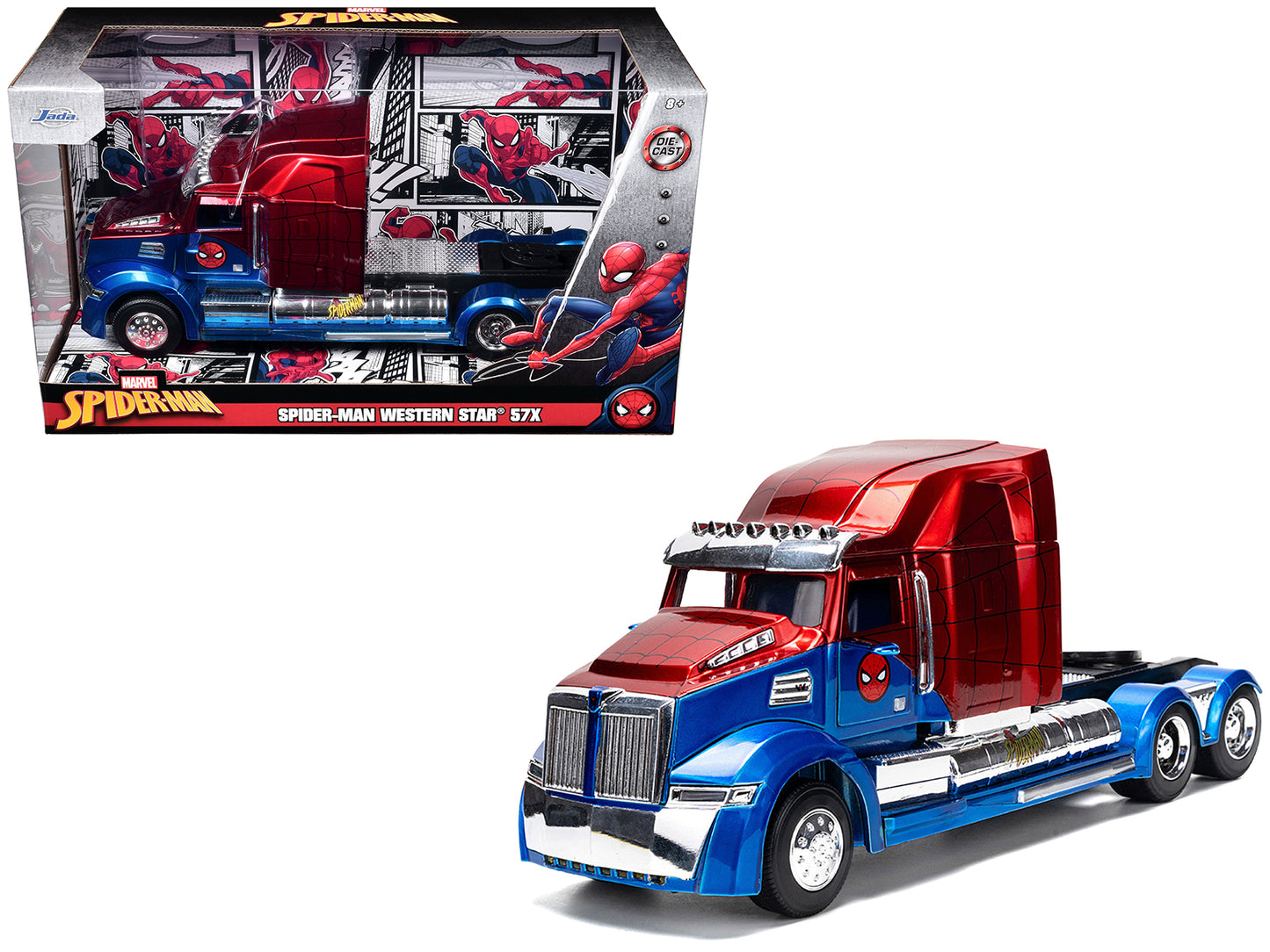 Western Star 57X Truck Tractor "Spider-Man" Blue and Red Metallic "Hollywood Rides" Series 1/24 Diecast Model by Jada-DiecastModeler.com