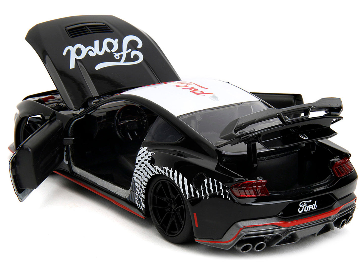 2024 Ford Mustang Dark Horse Black with White Top and "Mustang Horse Graphics" "Bigtime Muscle" Series 1/24 Diecast Model Car by Jada