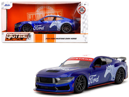 2024 Ford Mustang Dark Horse Candy Blue with White Top and "Mustang Horse Graphics" "Bigtime Muscle" Series 1/24 Diecast Model Car by Jada-DiecastModeler.com