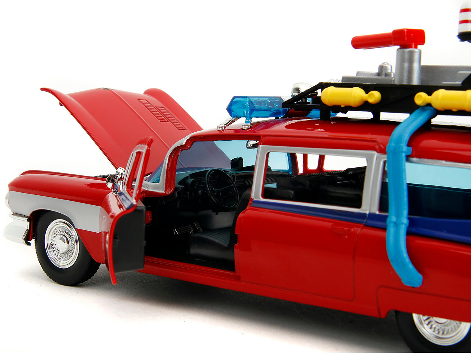 1959 Cadillac Ambulance Ecto-1 Red "Transformers" TV Series - "Ghostbusters" (1984) Movie Crossover "Hollywood Rides" Series 1/24 Diecast Model Car by Jada-DiecastModeler.com